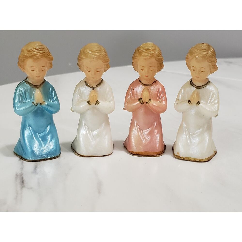 Boy Girl Kneeling Praying Hard Plastic Vintage Hong Kong Child Decor Christmas